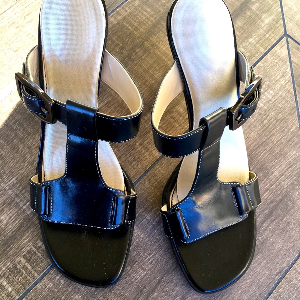 Anne Klein MAPRINCESS Black leather slide sandals